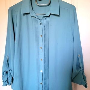 Blue Forever 21 Long Sleeve Button Down Blouse